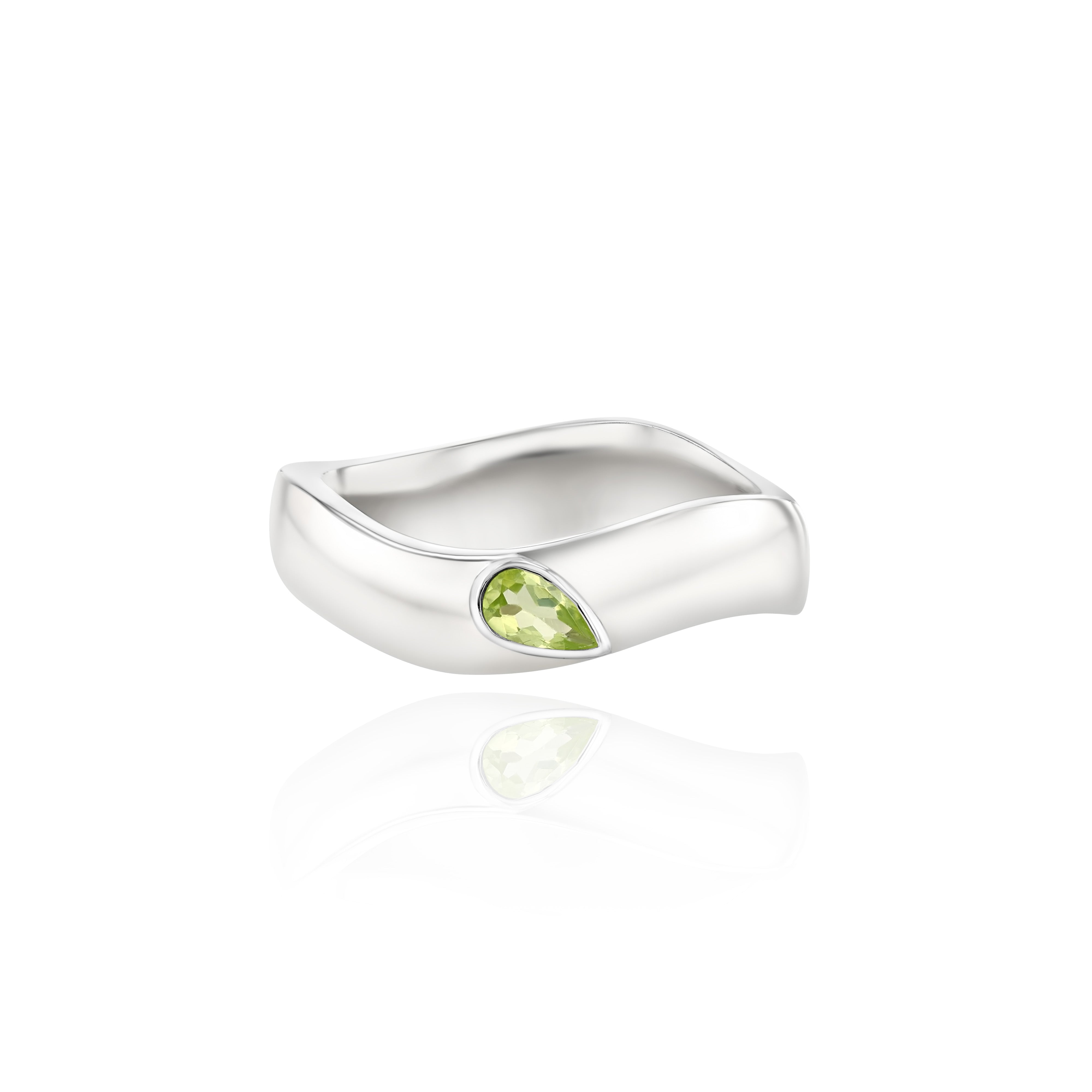 Silver Gemstone Curve Ring