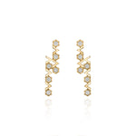 Yellow Gold Earrings with hexagons and V shapes, and Diamonds, Medium