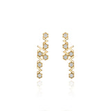 Yellow Gold Earrings with hexagons and V shapes, and Diamonds, Medium