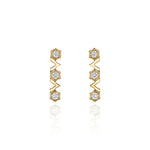 Yellow Gold Earrings with hexagons and V shapes, and Diamonds, Small