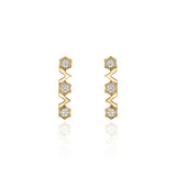 Yellow Gold Earrings with hexagons and V shapes, and Diamonds, Small