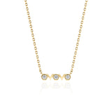 Yellow Gold Necklace with hexagons and V shapes, and Diamonds, Small