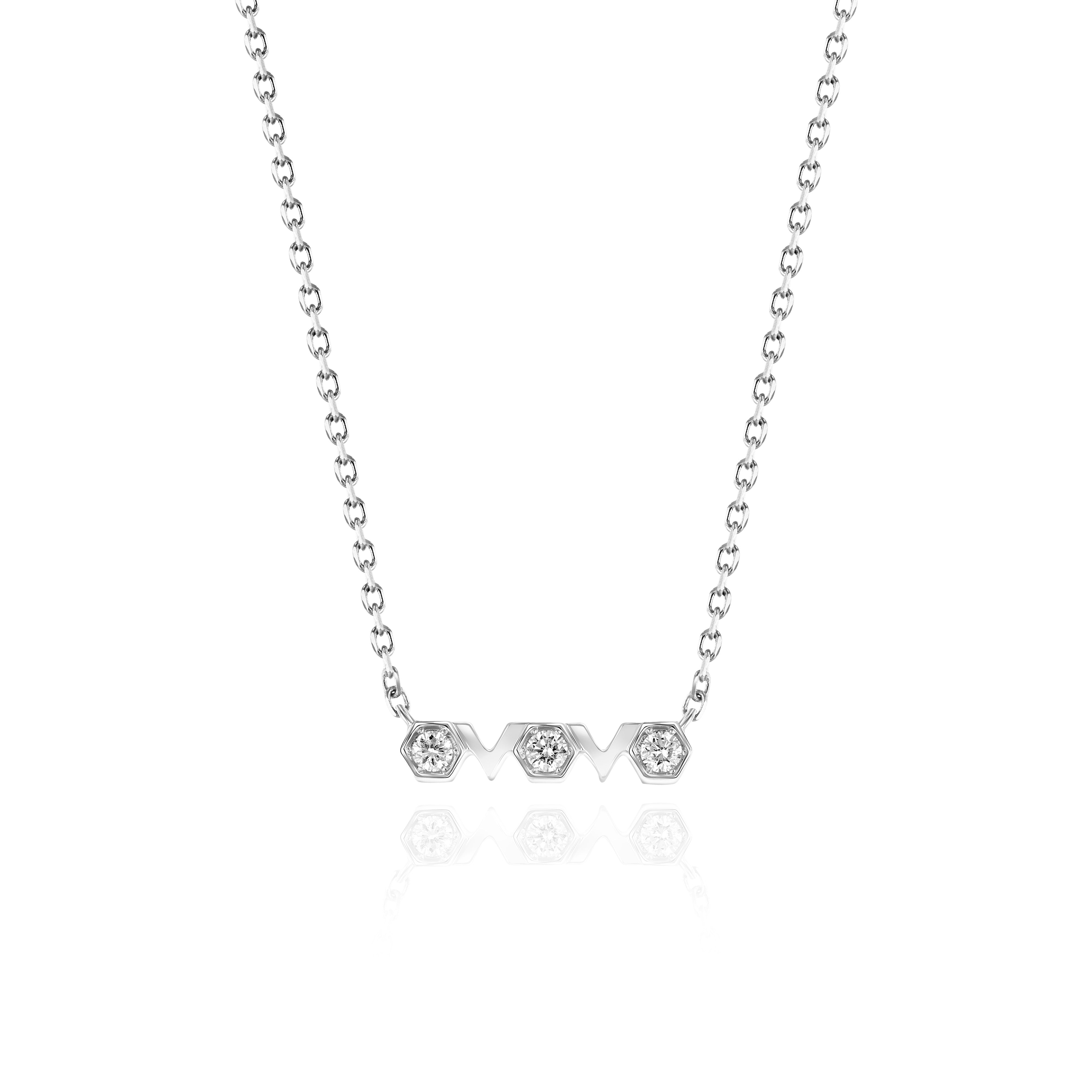 White Gold Necklace with hexagons and V shapes, and Diamonds, Small