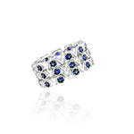 Stack of three White Gold and Blue Sapphire Rings with hexagons and V shapes, Medium