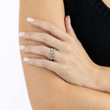 Stack of three White Gold and Diamond Rings with hexagons and V shapes, Medium - Model shot