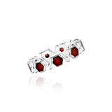 Silver Band with repeating Carnelian hexagons and V shapes, Medium