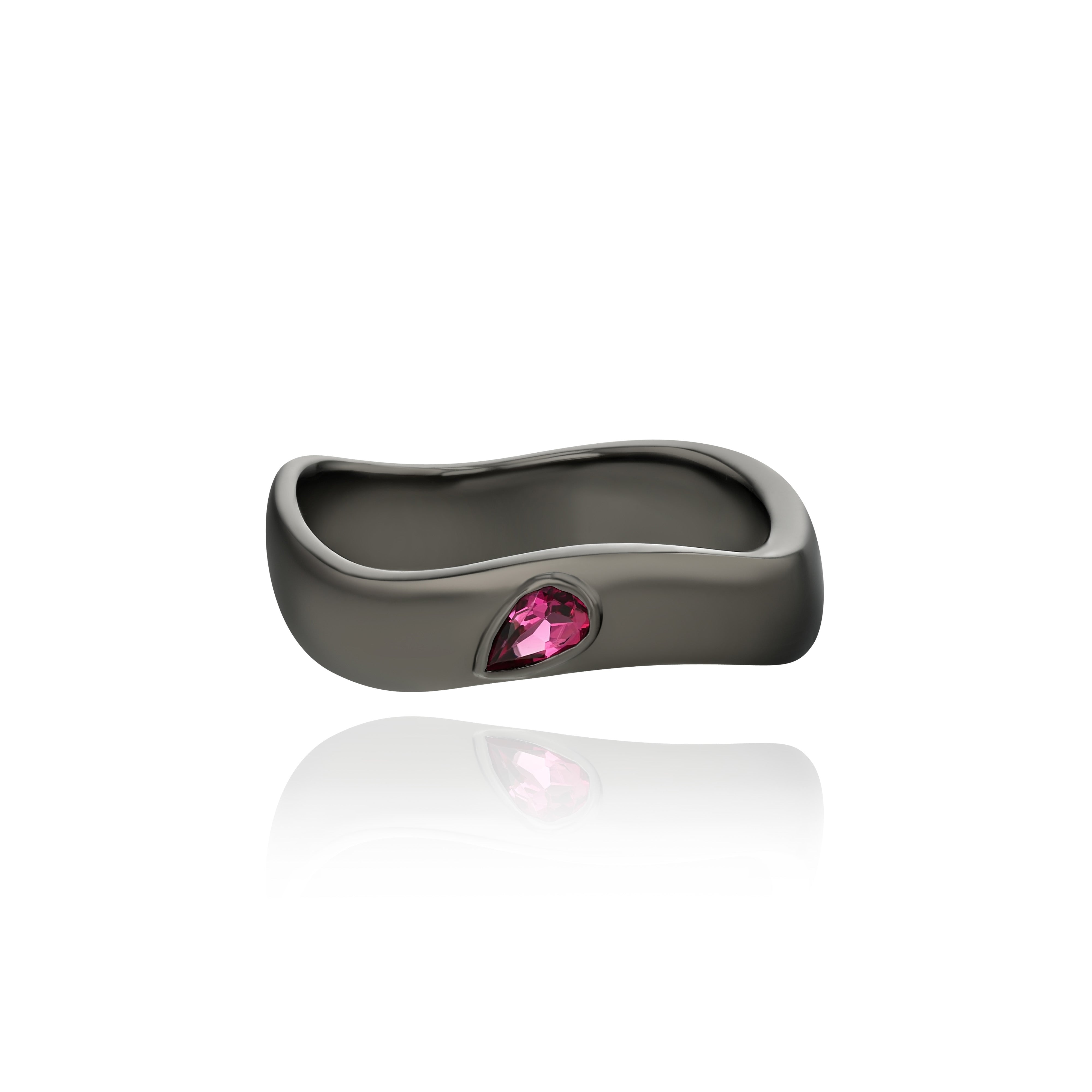 Black Rhodium Gemstone Curve Ring