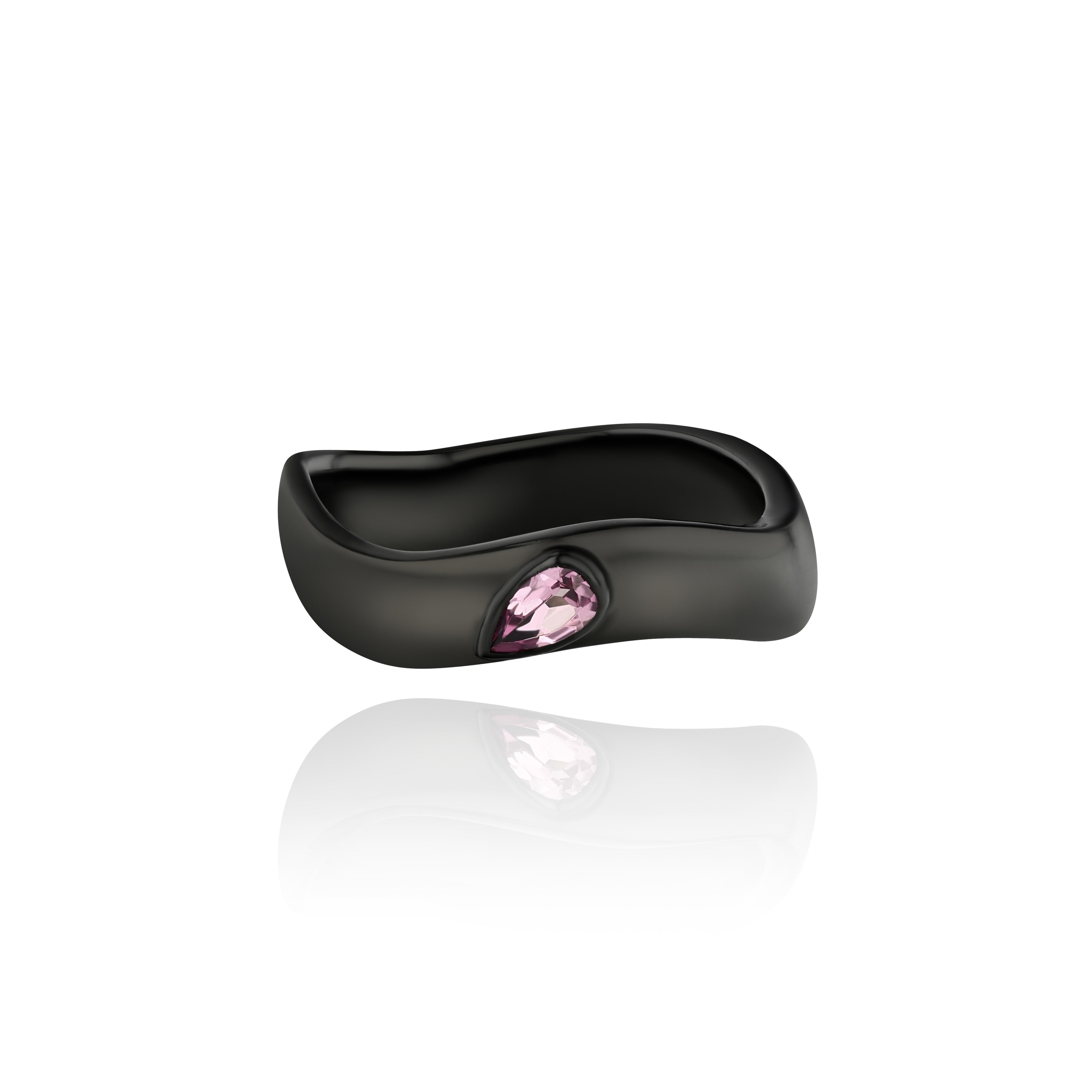 Black Rhodium Gemstone Curve Ring