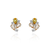 White Gold Earrings with Yellow Sapphires and Morganite, and Diamonds, Small