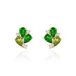 Yellow Gold Earrings with Tsavorite and Green Sapphires, and Diamonds, Small