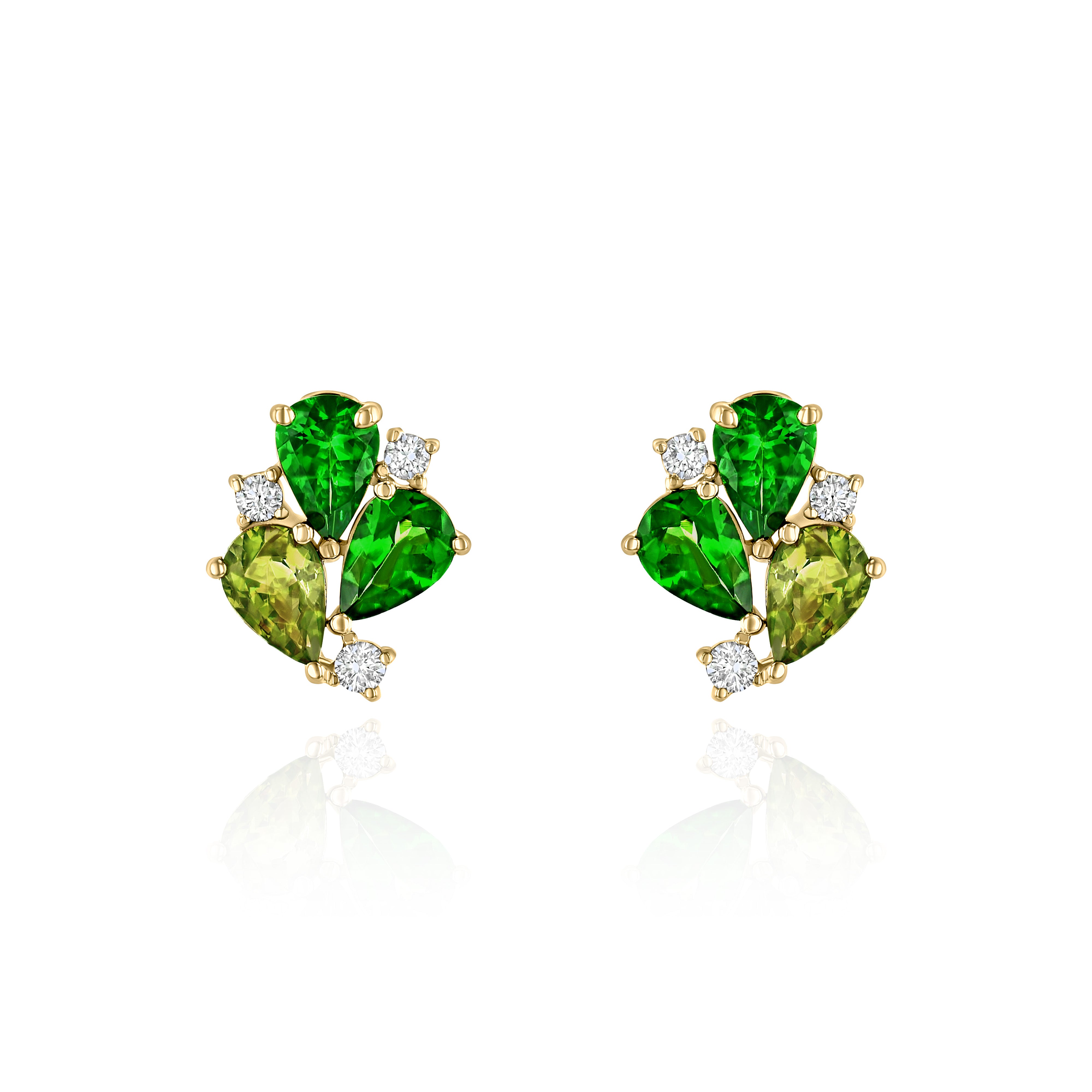 Yellow Gold Earrings with Tsavorite and Green Sapphires, and Diamonds, Small