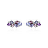 White Gold Earrings with Purple and Blue Sapphires, and Diamonds, Small