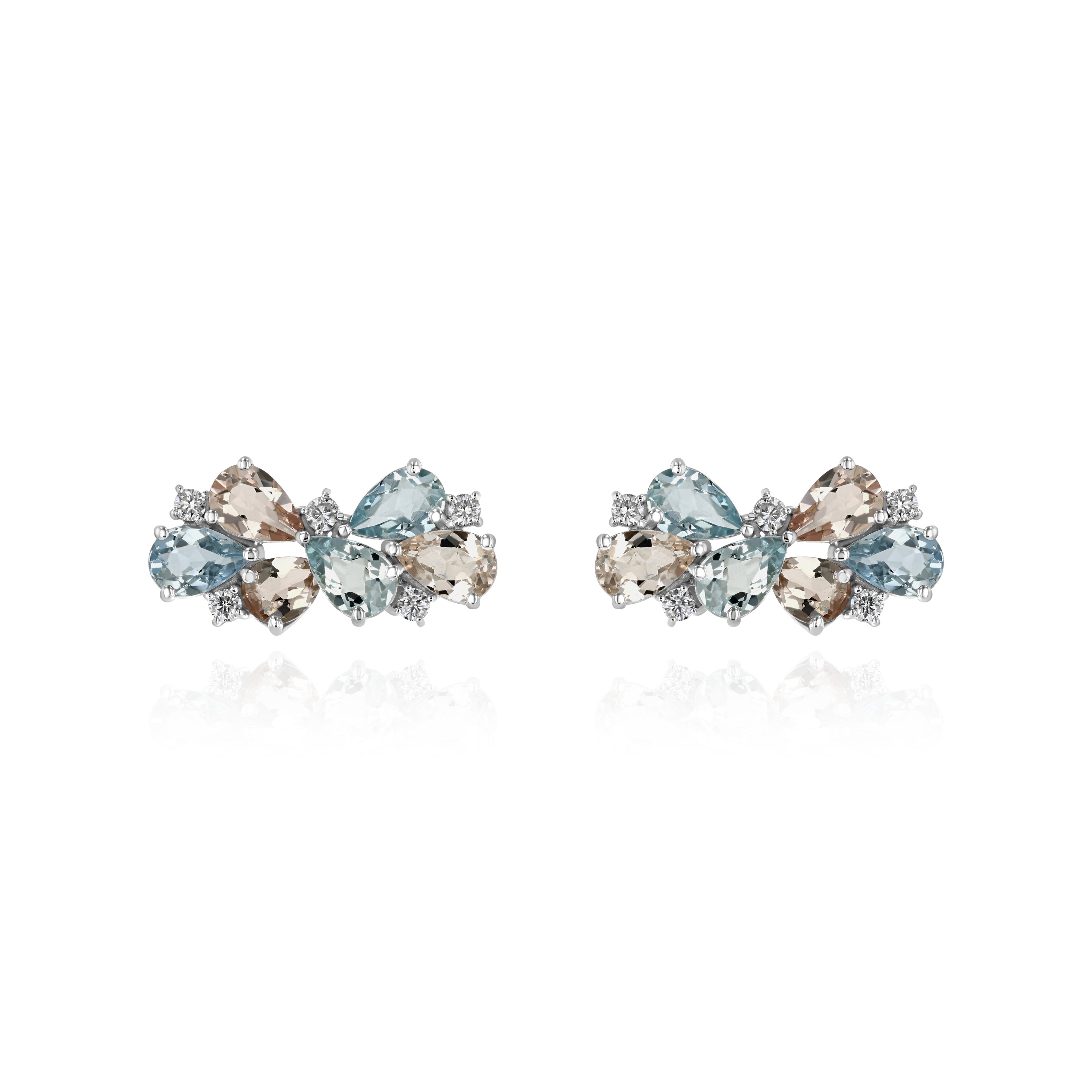 White Gold Earrings with Morganite, Topaz, and Diamonds, Small