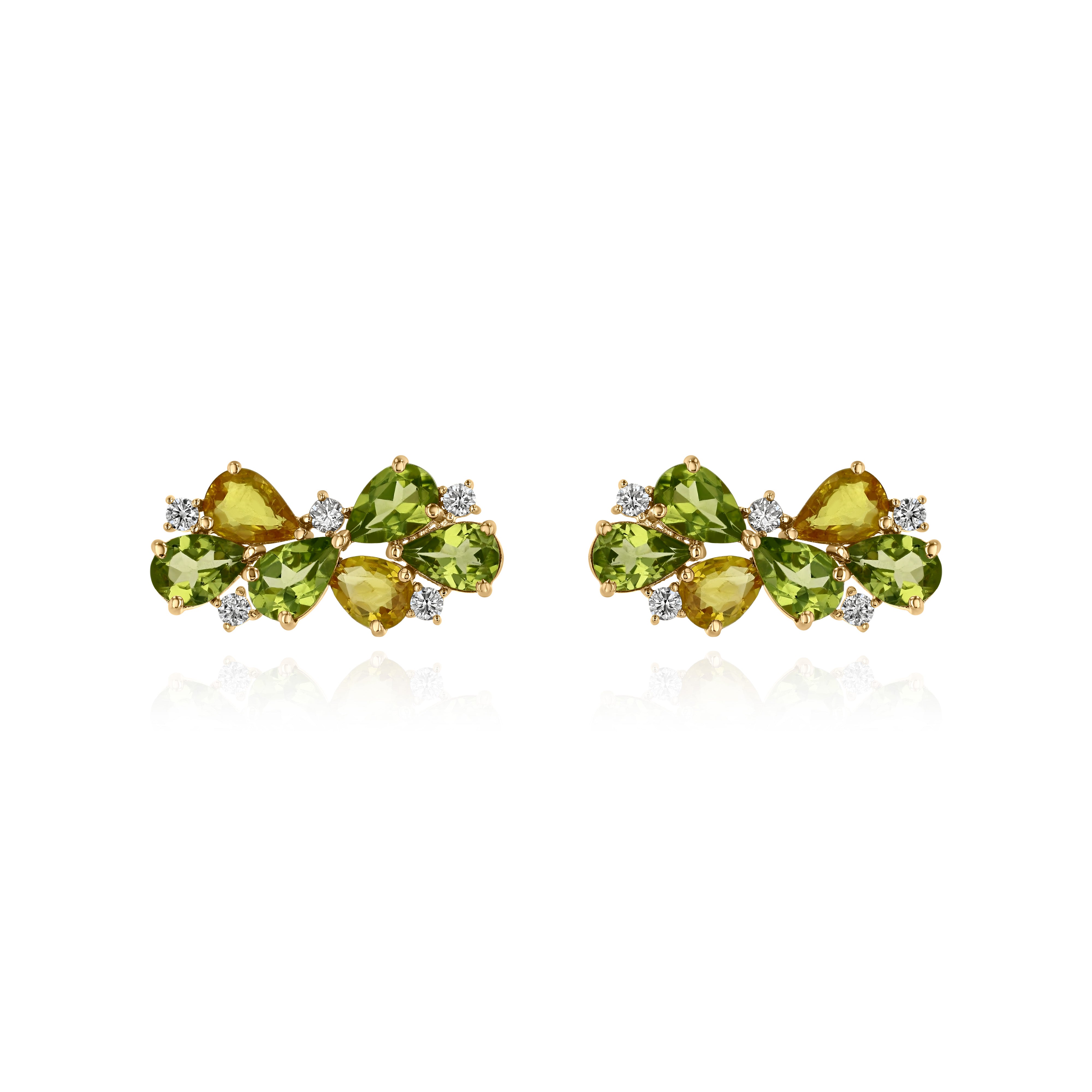 Yellow Gold Earrings with Yellow Sapphires, Peridot, and Diamonds, Small