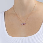 Rose Gold Necklace with Amethyst, Rubellite, Pink and White Sapphire, Diamonds, Medium - Model shot