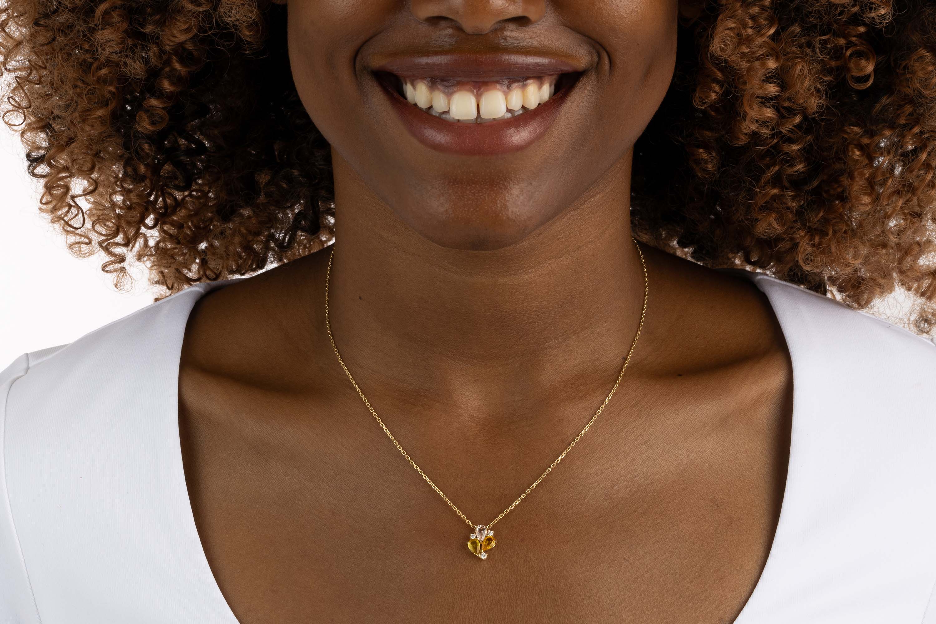 Yellow Gold Necklace with Yellow and White Sapphires, and Diamonds, Small - Model shot