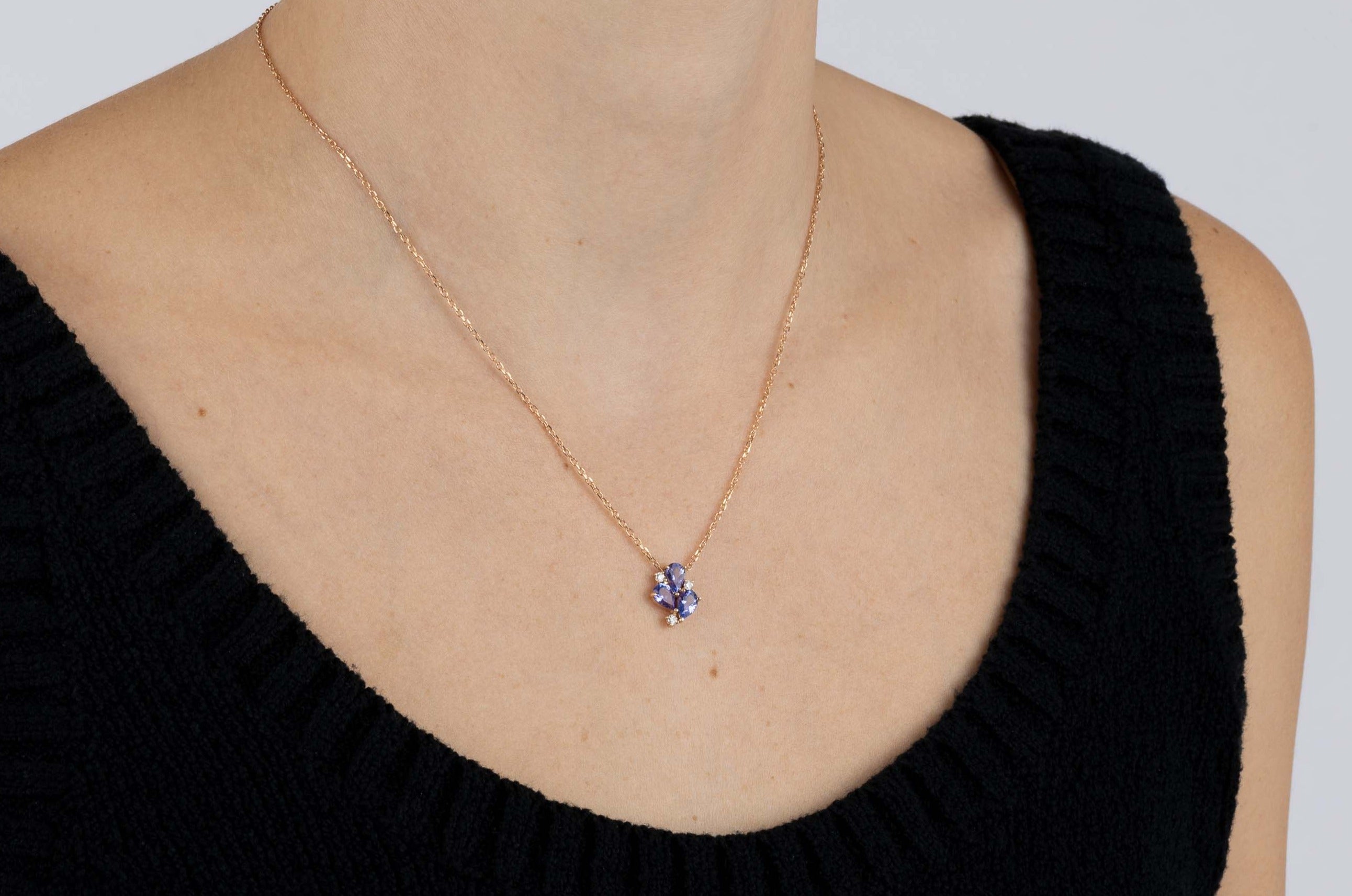 Rose Gold Necklace with Tanzanite and Diamonds, Small - Model shot