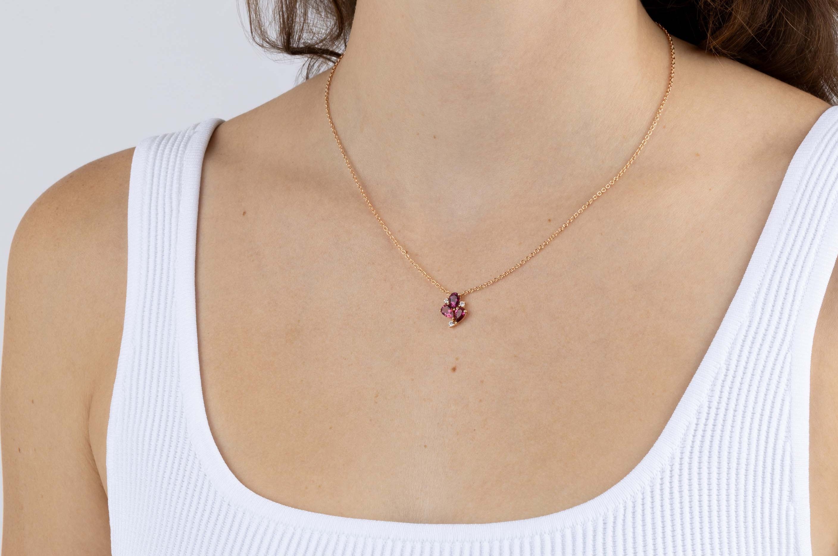 Rose Gold Necklace with Rubellite and Diamonds, Small - Model shot