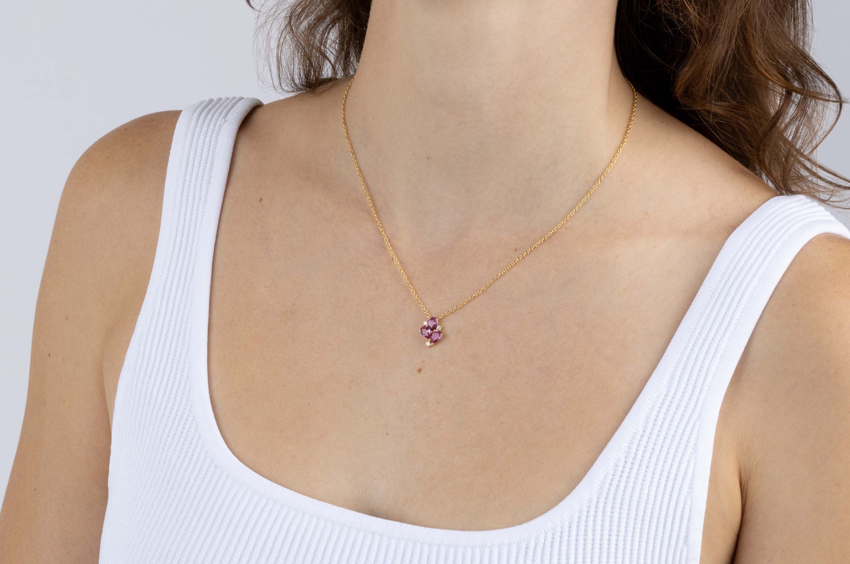 Rose Gold Necklace with Pink Sapphire and Diamonds, Small - Model shot