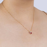 Yellow Gold Necklace with White Sapphire, Pink Tourmaline, Rubellite, Diamonds, Small - Model shot