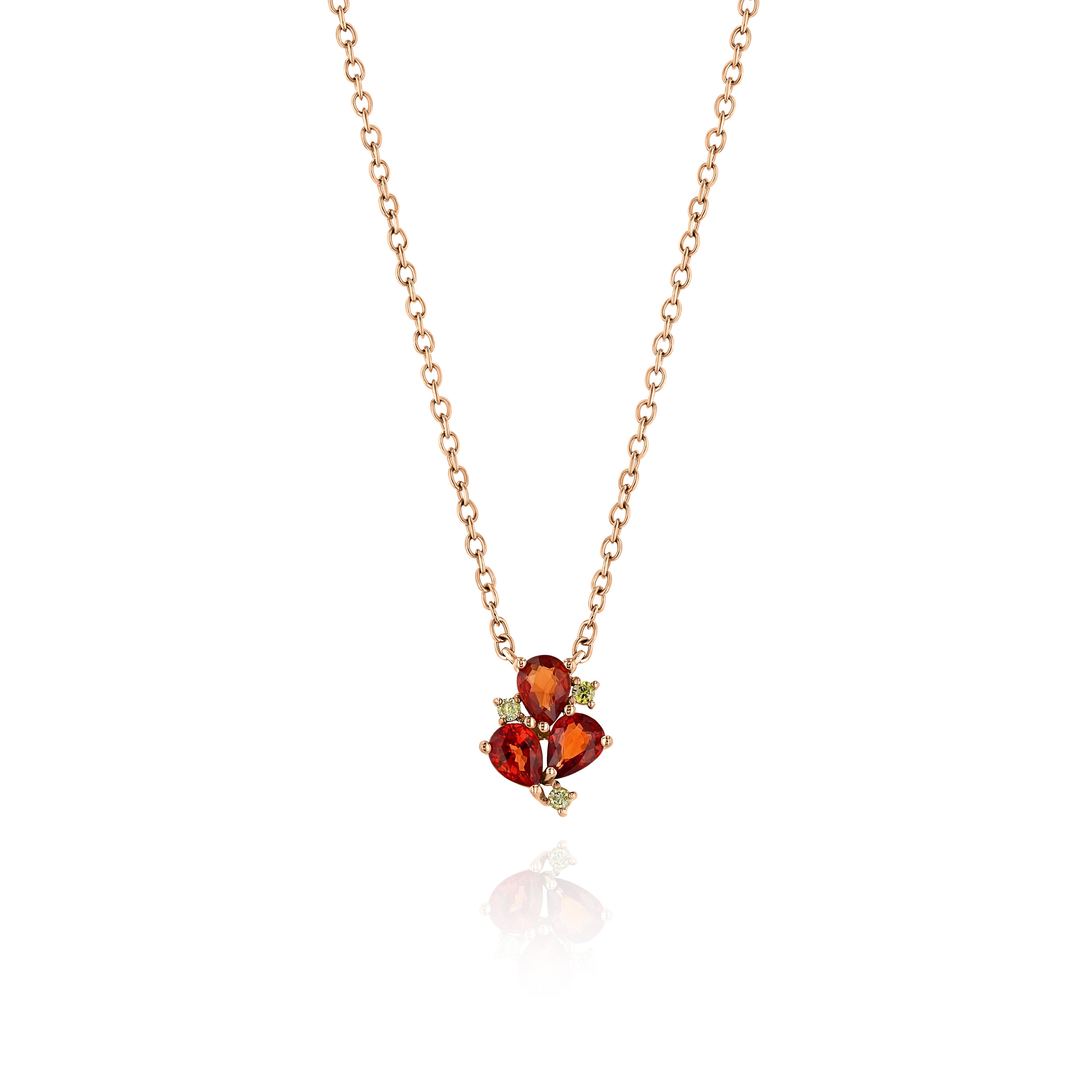 Rose Gold Necklace with Orange Sapphires and Yellow Diamonds, Small