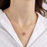 Rose Gold Necklace with Orange, Pink, and White Sapphires, and Diamonds, Small - Model shot