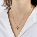 Rose Gold Necklace with Pink and White Sapphires, Tsavorite, and Diamonds, Medium - Model shot