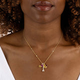 Yellow Gold Necklace with Yellow and Pink Sapphires, and Diamonds, Large - Model shot