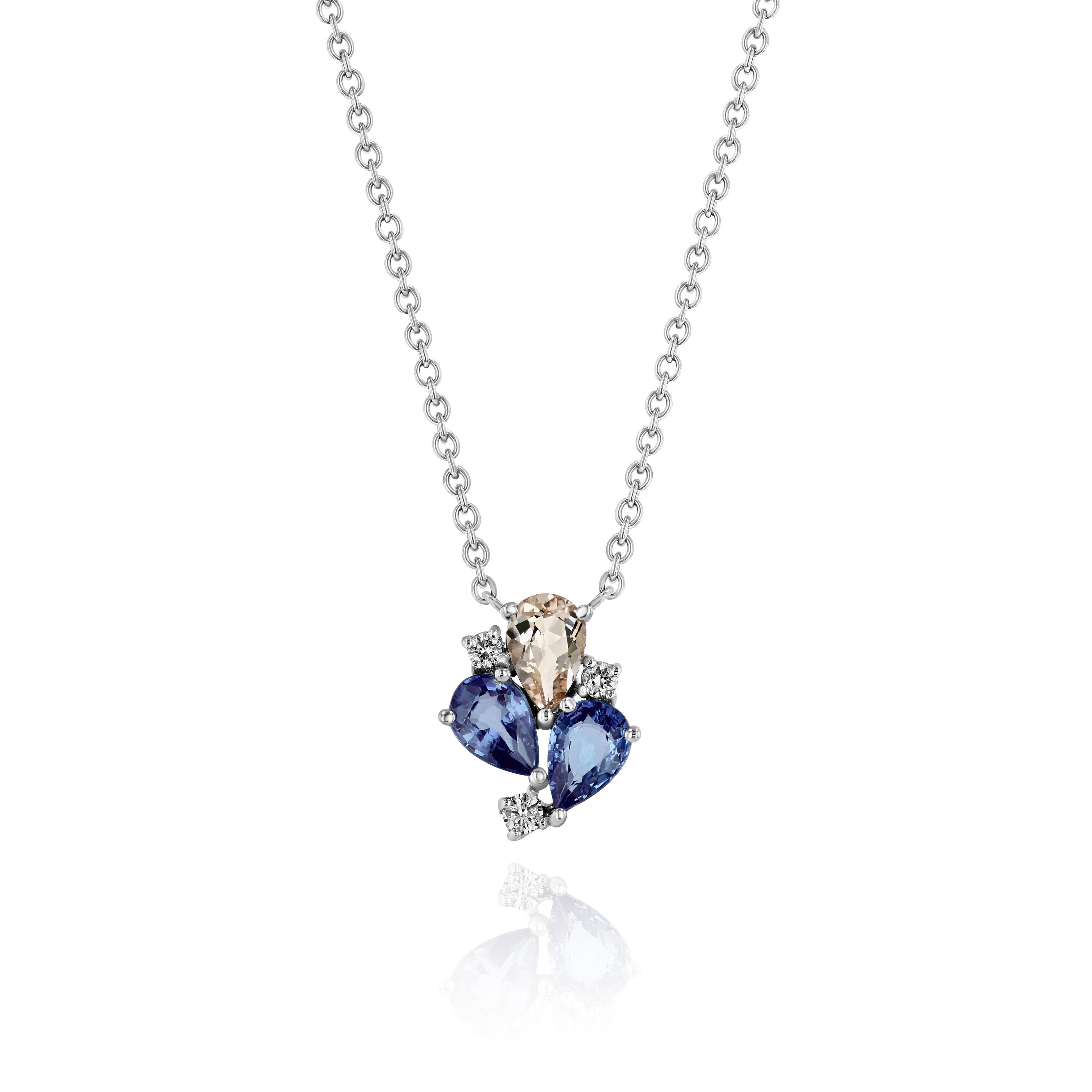 White Gold Necklace with Morganite, Tanzanite, and Diamonds, Small