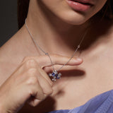 White Gold Necklace with Blue and White Sapphires, and Diamonds, Medium - Model shot