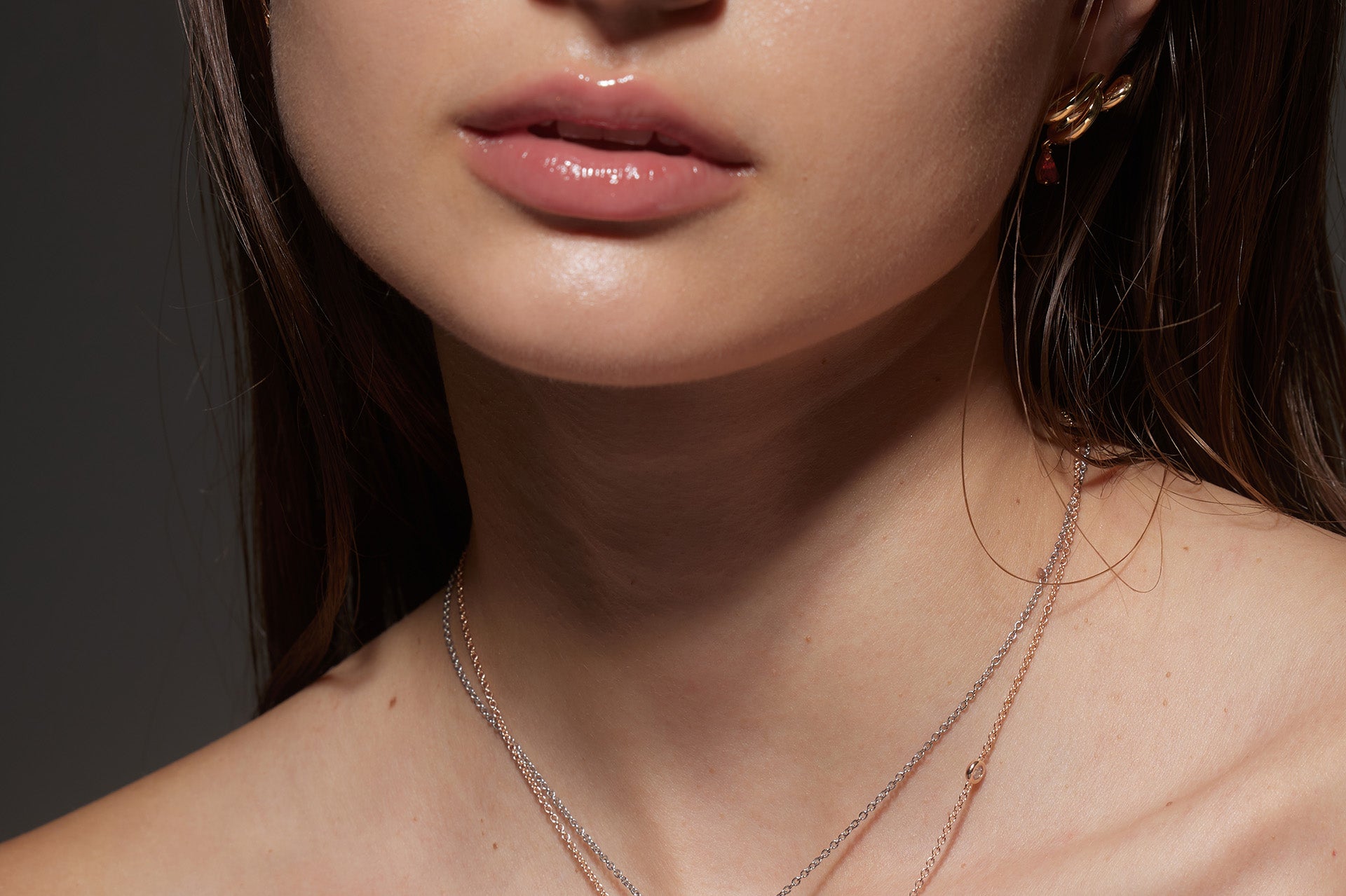 White Gold Necklace with Orange, Yellow, and White Sapphires, and Diamonds, Small - Model shot