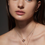 White Gold Necklace with Orange, Yellow, and White Sapphires, and Diamonds, Small - Model shot