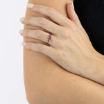 Yellow Gold Ring with Pink Tourmaline and Sapphire, Amethyst, and small Diamonds, Small - Model shot