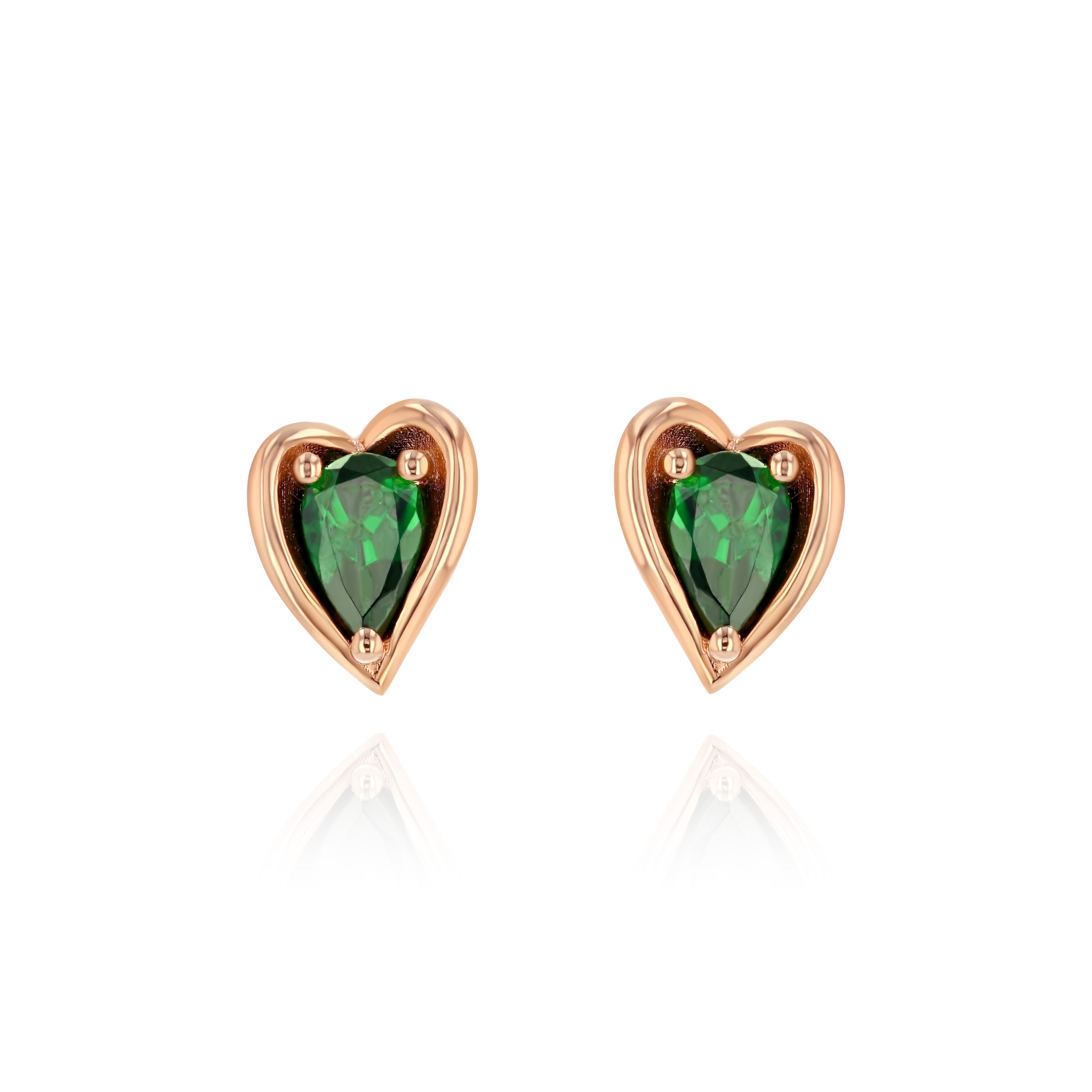 Rose Gold heart shaped Earrings a pear shaped Tsavorite, Small