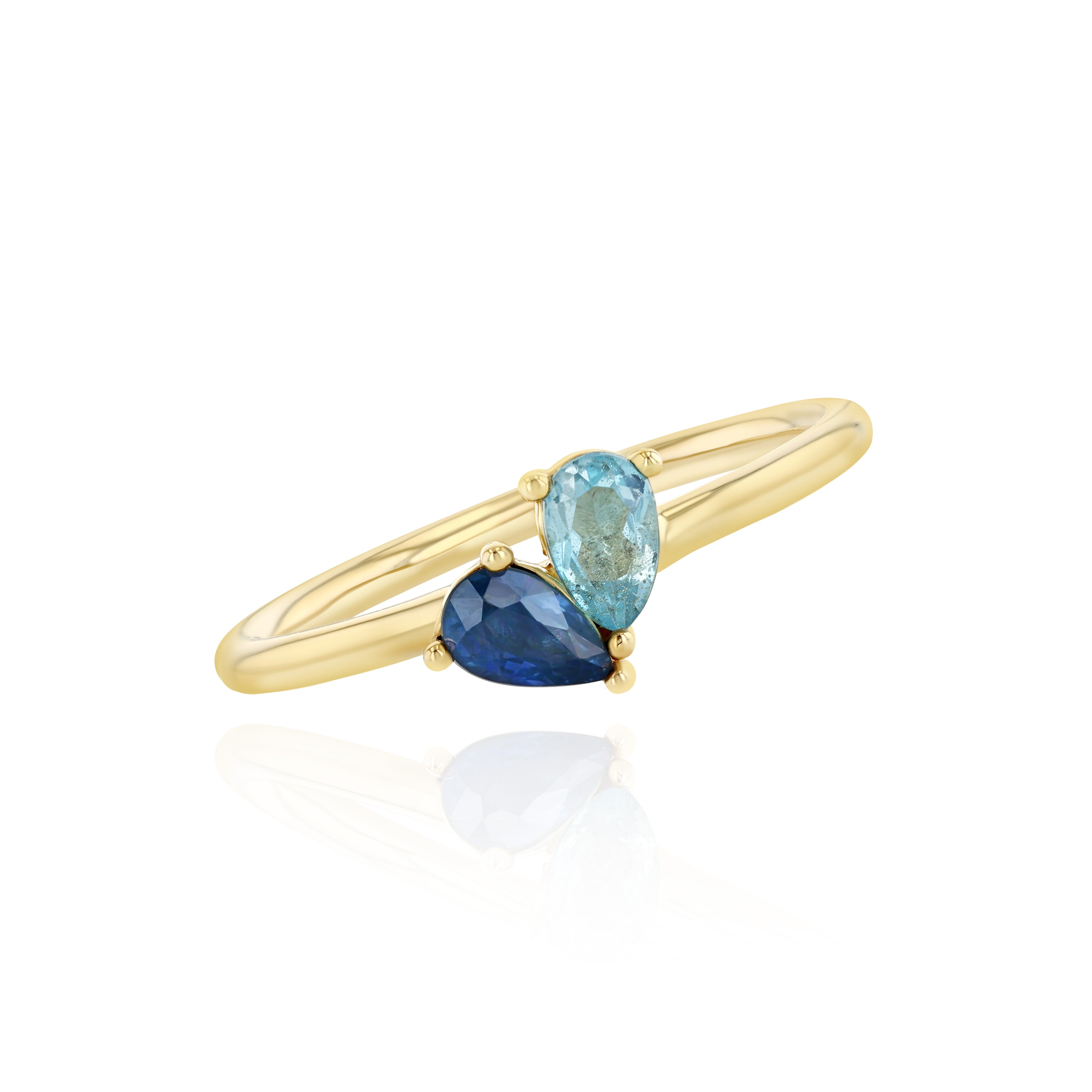 Yellow Gold ring with pear shaped Aquamarine and Tanzanite, Small