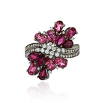 Rhodium Plated Gold dual Ring with Pink Tourmaline, Medium