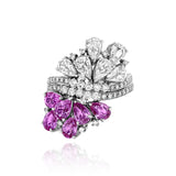 Rhodium Plated Gold and Diamond dual Ring - half Pink Sapphire, half White Sapphire, Large