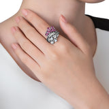 Rhodium Plated Gold and Diamond dual Ring - half Pink Sapphire, half White Sapphire - Model shot