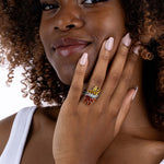 Rhodium Plated Gold and Diamond dual Ring - Orange Sapphire and Yellow Sapphire, Large - Model shot