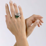 Rhodium Plated Gold and Diamond dual Ring - White Sapphire and Tsavorite, Large - Model shot