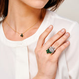 Rhodium Plated Gold and Diamond dual Ring - White Sapphire and Tsavorite, Large - Model shot