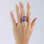 Diamond Ring: Rhodium Plated Gold and Pink Sapphire, White Gold and Tanzanite, Large - Model shot