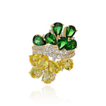 Yellow Gold and Diamond dual Ring - half Tsavorite, half Yellow Sapphire, Large