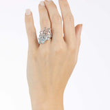 White Gold and Diamond dual Ring - half Blue Topaz, half Morganite, Large - Model shot