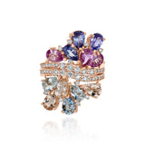 Rose Gold and Diamond dual Ring - half Blue and Pink Sapphire, half Morganite and Aquamarine, Large