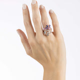 Rose Gold and Diamond dual Ring - Blue and Pink Sapphire, Morganite and Topaz, Large - Model shot