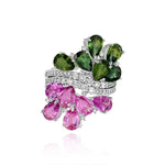 White Gold and Diamond dual Ring - half Green Sapphire, half Pink Sapphire, Large